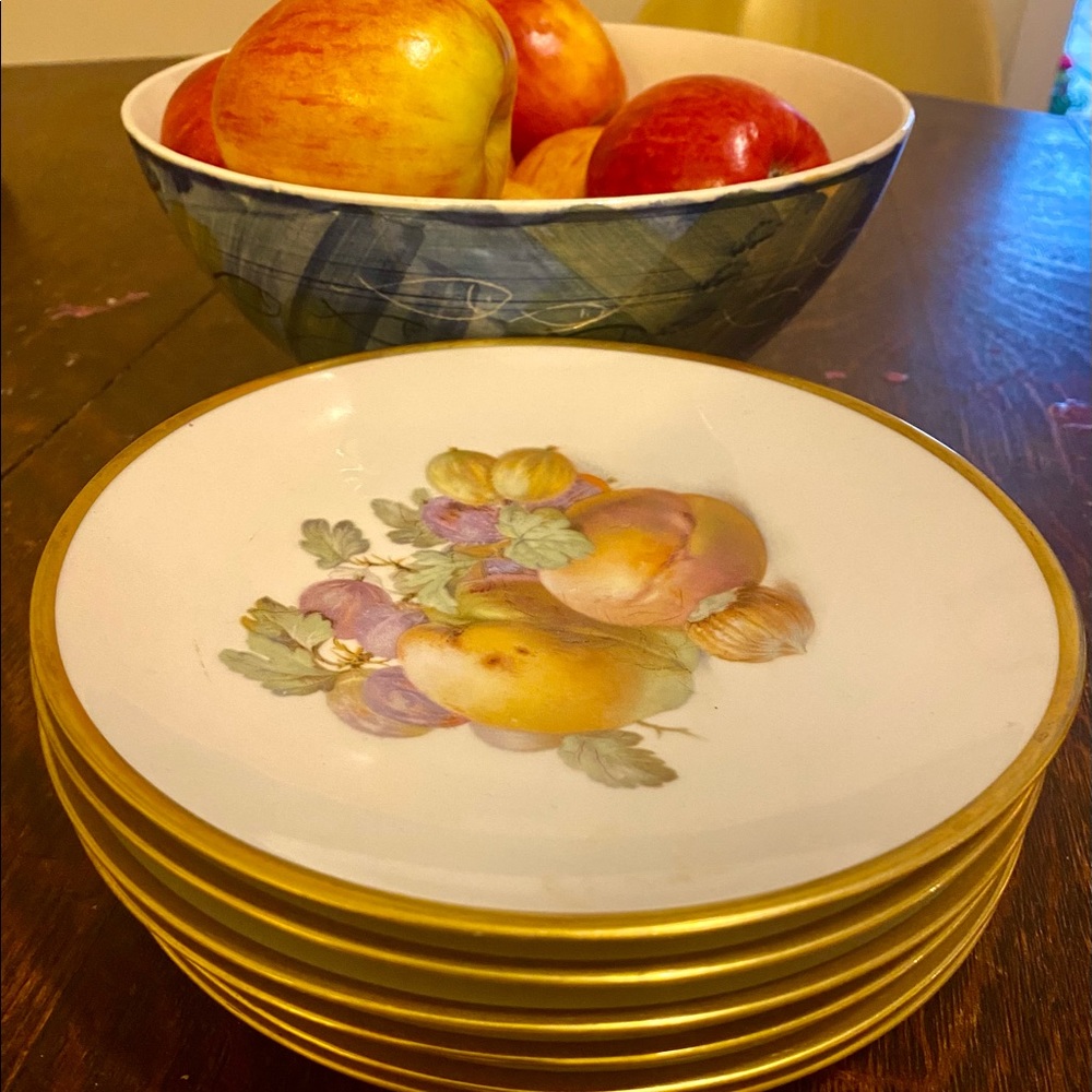Stunning set of 6 Schumann Arzberg dessert plates depicting luscious fruit